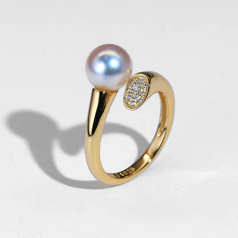 Twisting Pearl Zirconia Open Ring -18K Gold Vermeil